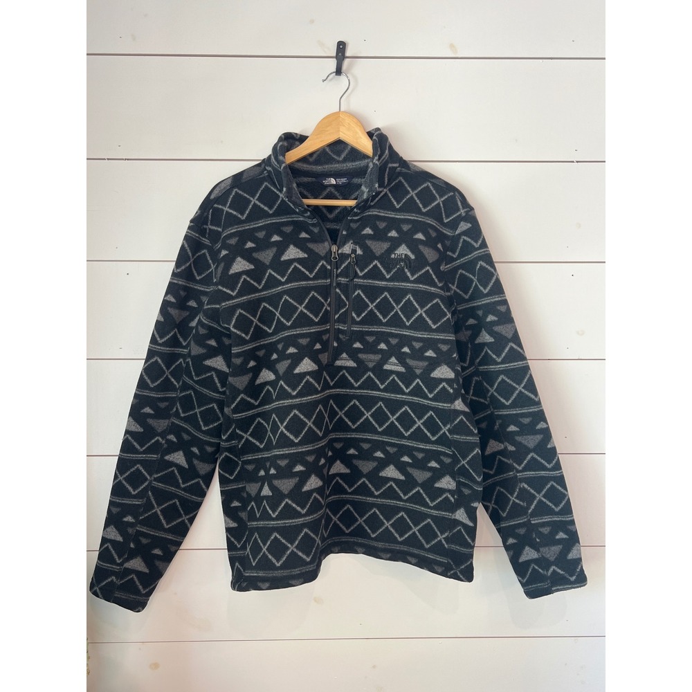 The North Face Mens XL Fleece Quarter Zip Pullover Aztec Geometric Black Grey